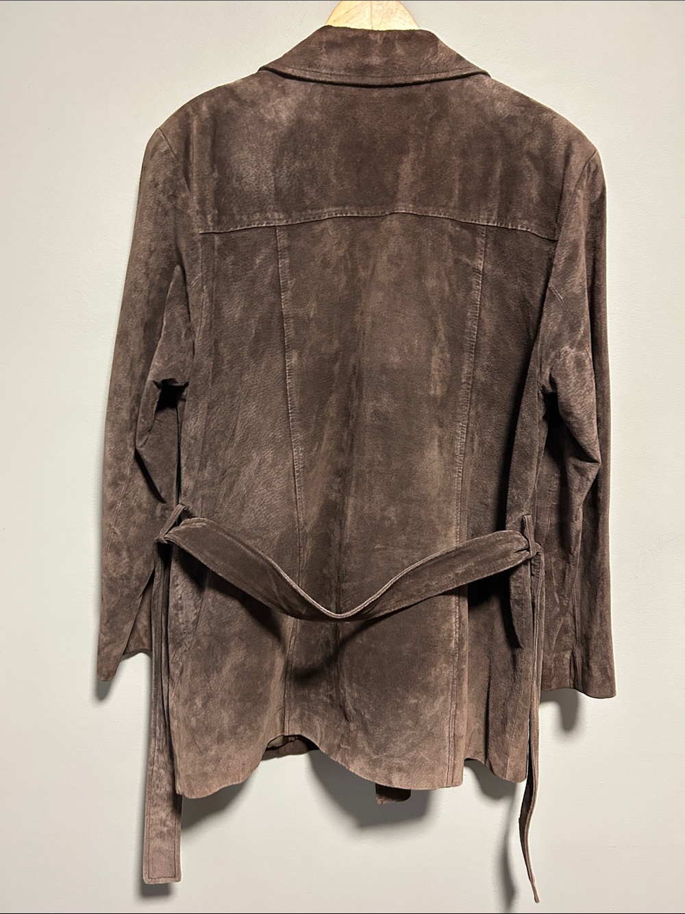 Vintage Brown Suede Leather Belted Jacket - Picture 6 of 15